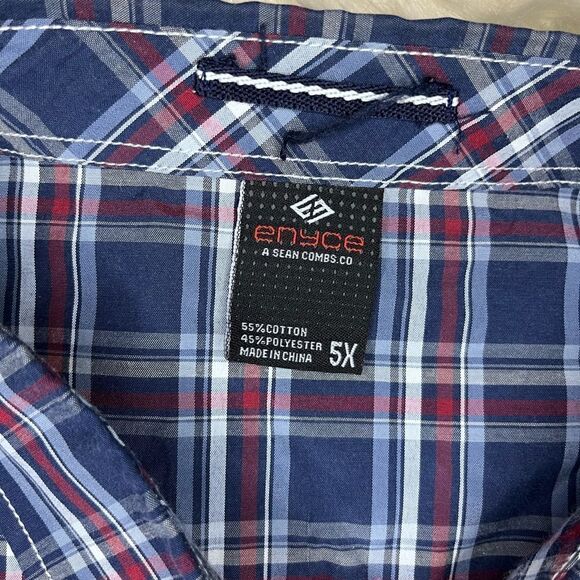 Enyce red/blue plaid casual button down short sleeved shirt sz 5X - Picture 2 of 5